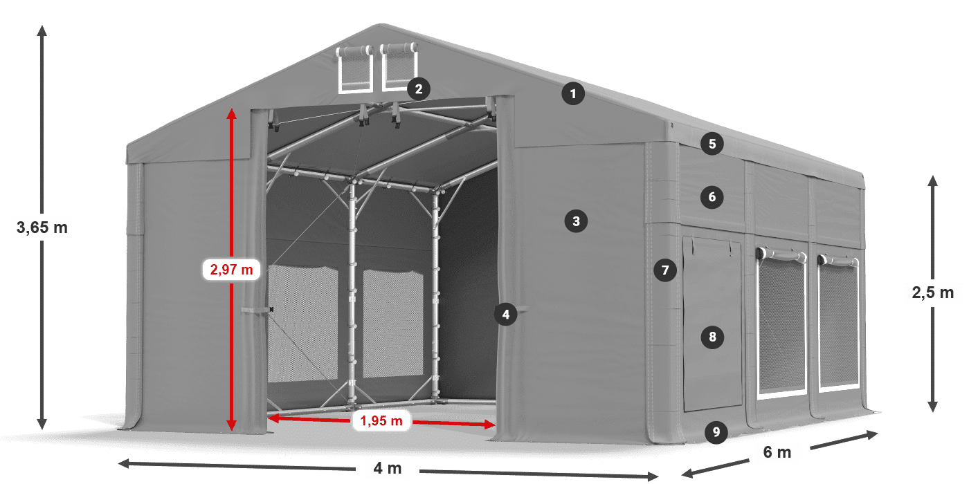 Dach: FR 620 PVC Ściany: SD 500 PVC 2.5m legenda