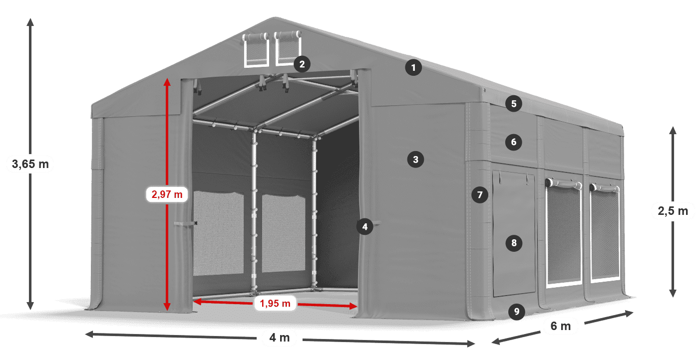 Dach: FR 620 PVC Ściany: SD 500 PVC 2.5m legenda