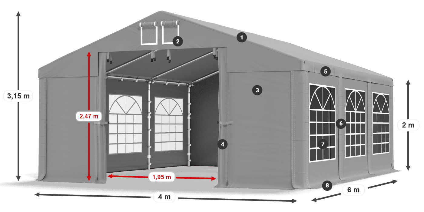 Dach: FR 620 PVC Ściany: SD 500 PVC 2m legenda