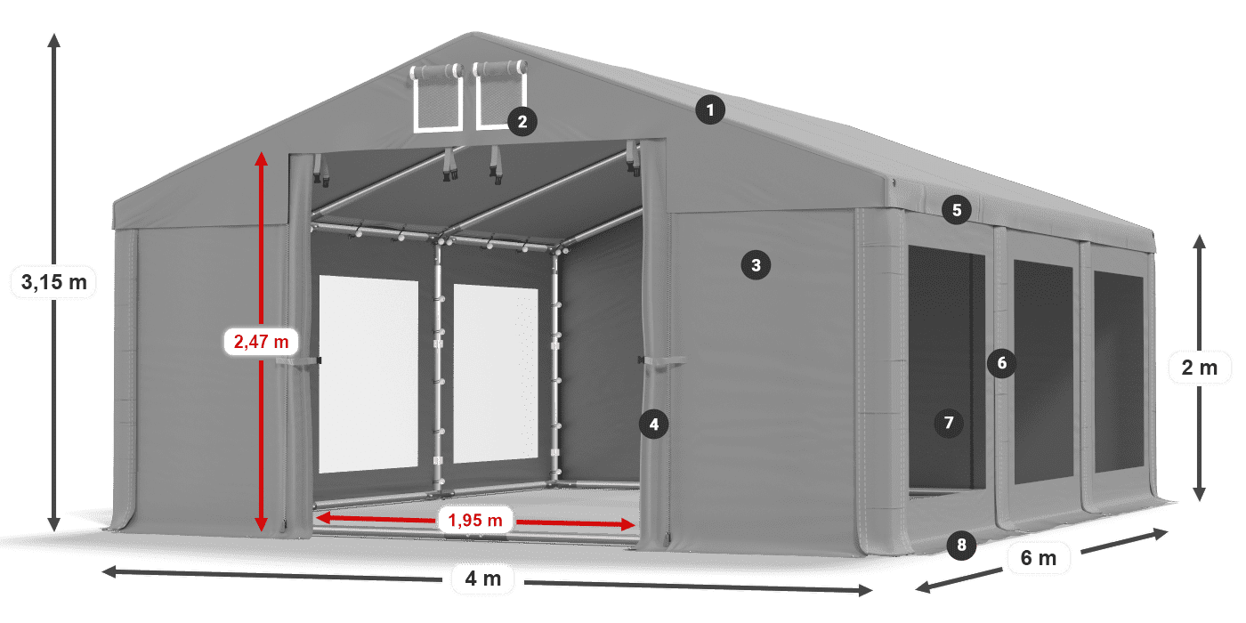 Dach: MS 580 PVC Ściany: MS 580 PVC 2m legenda
