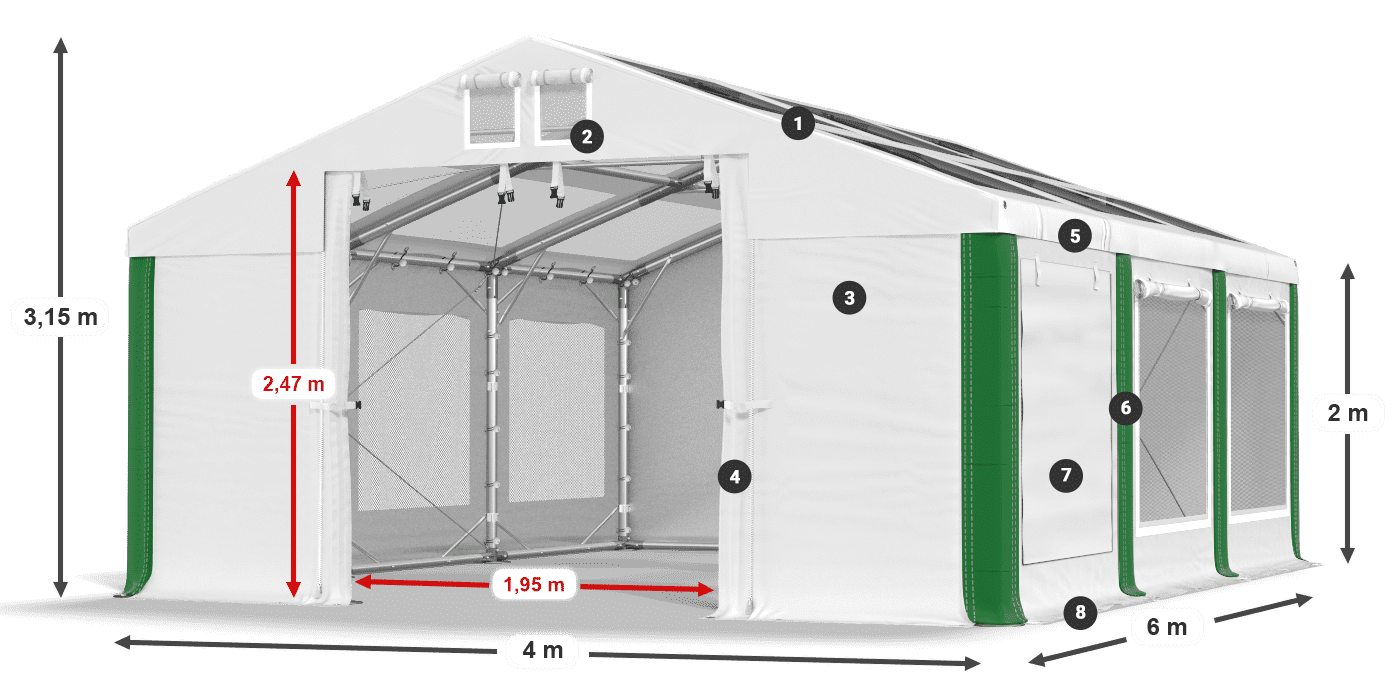 Dach: MS T 580 PVC Ściany: SDM  500 PVC 2m legenda