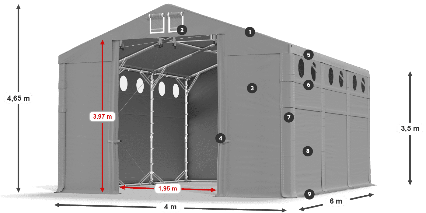 Dach: MS 580 PVC Ściany: FR O 620 PVC 3.5m legenda