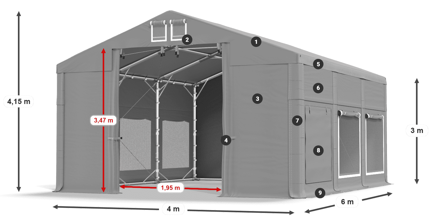 Dach: FR 620 PVC Ściany: SD 500 PVC 3m legenda