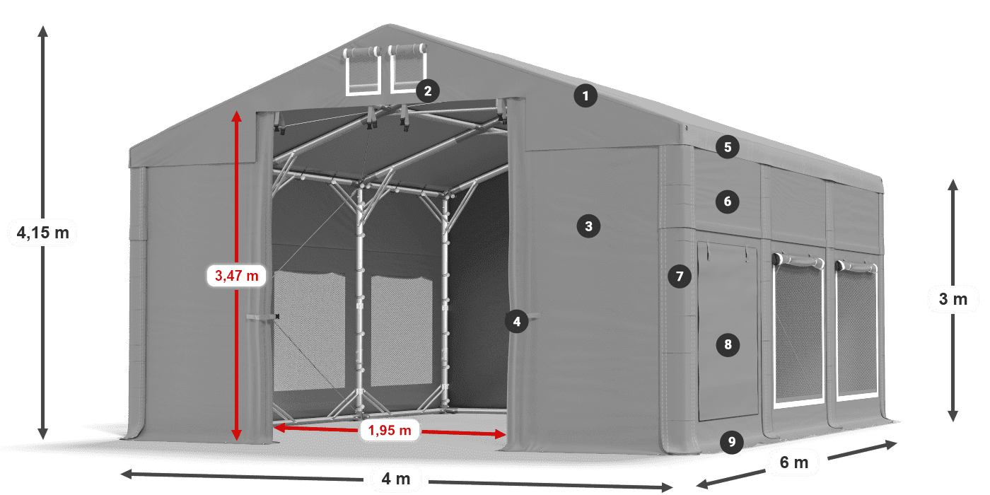 Dach: FR 620 PVC Ściany: SD 500 PVC 3m legenda