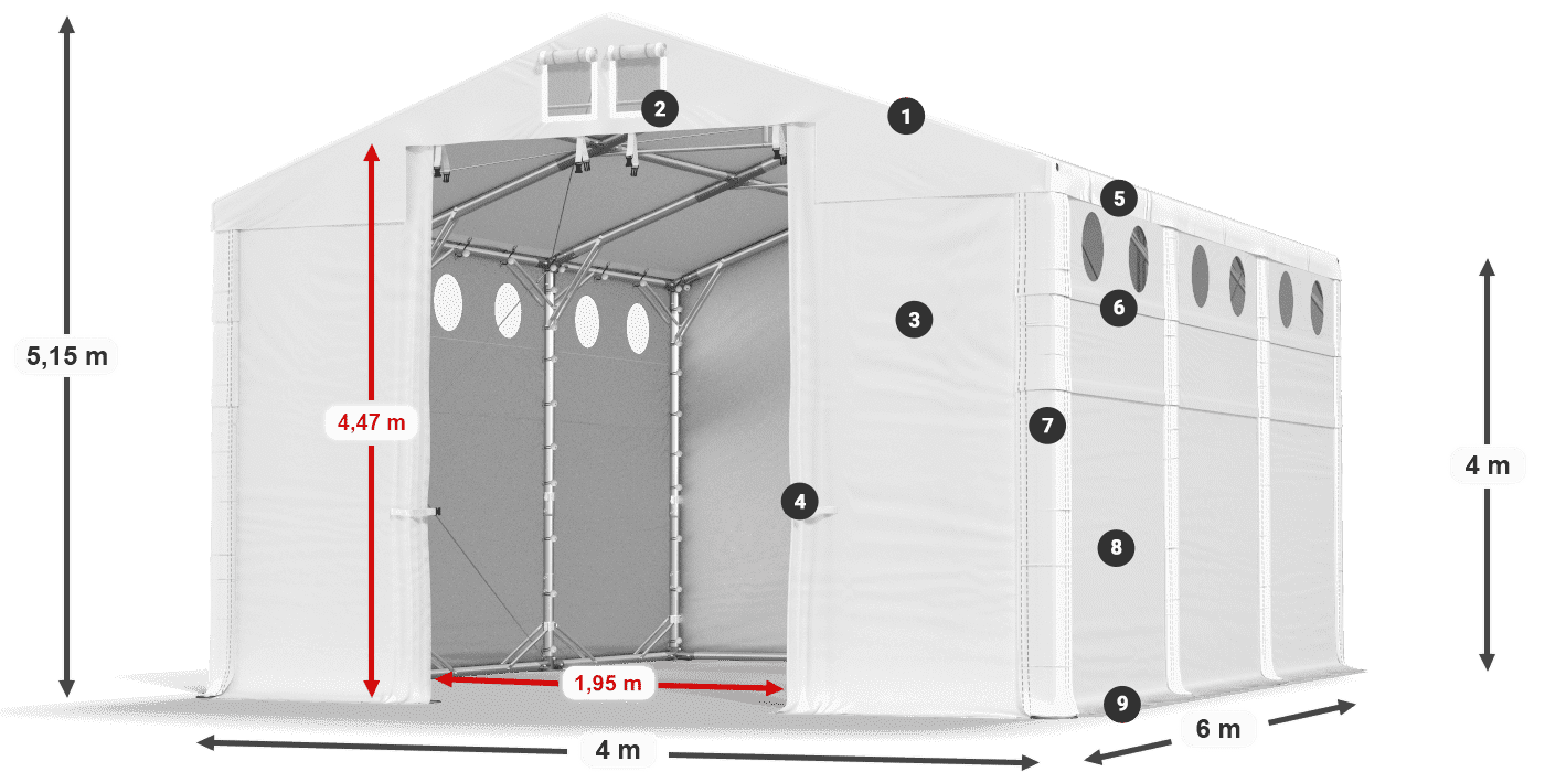 Dach: FR 620 PVC Ściany: SD O 500 PVC 4m legenda