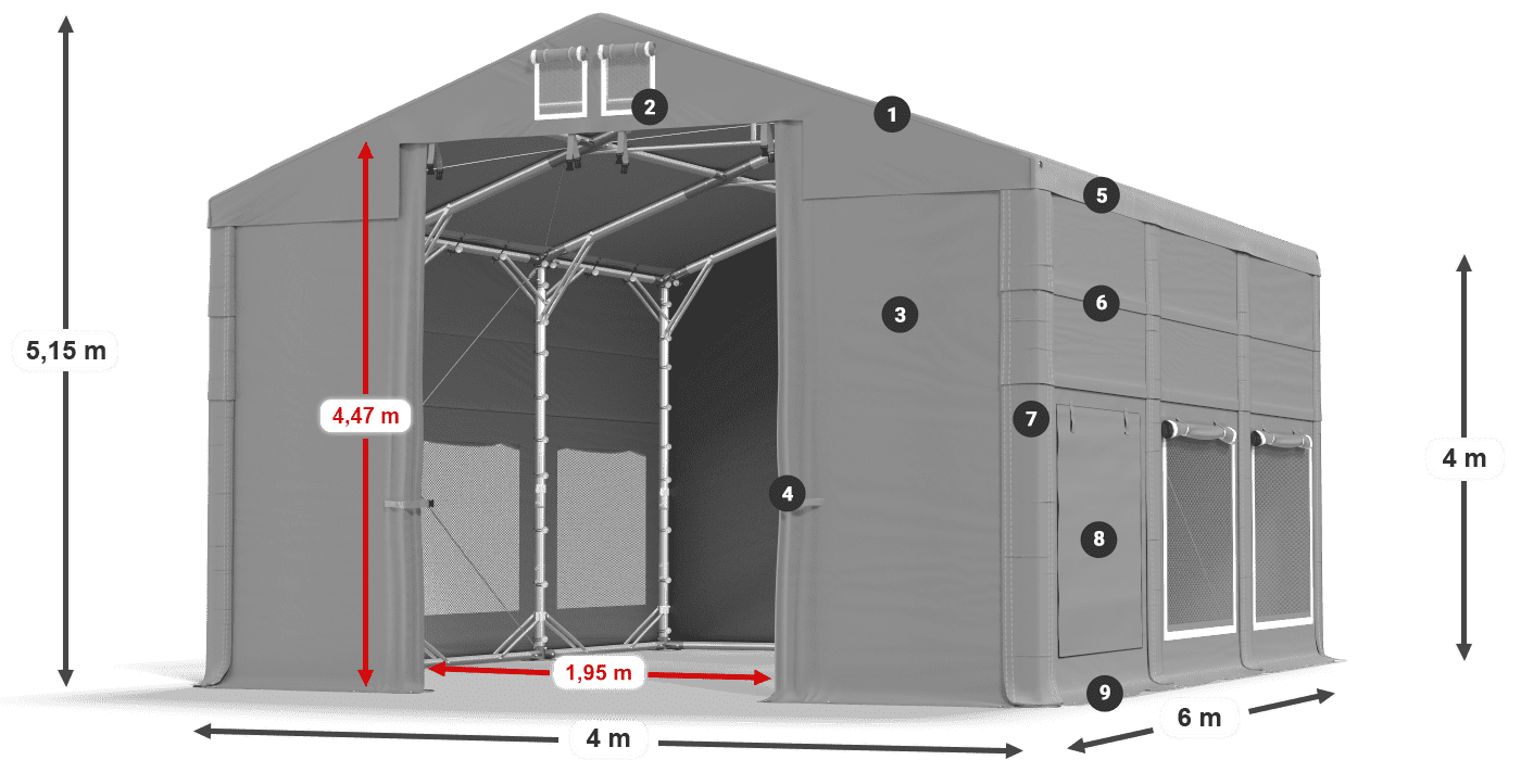 Dach: FR 620 PVC Ściany: SD 500 PVC 4m legenda