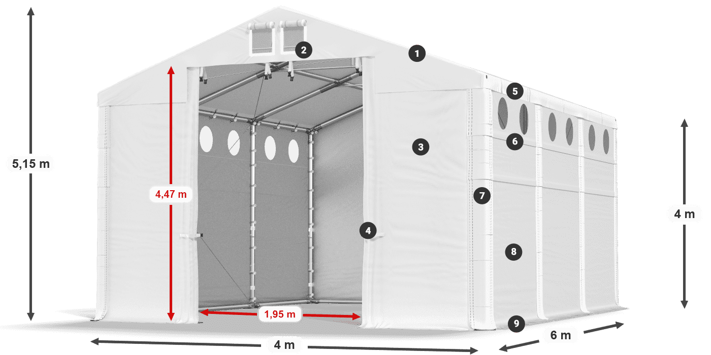Dach: MS 580 PVC Ściany: FR O 620 PVC 4m legenda
