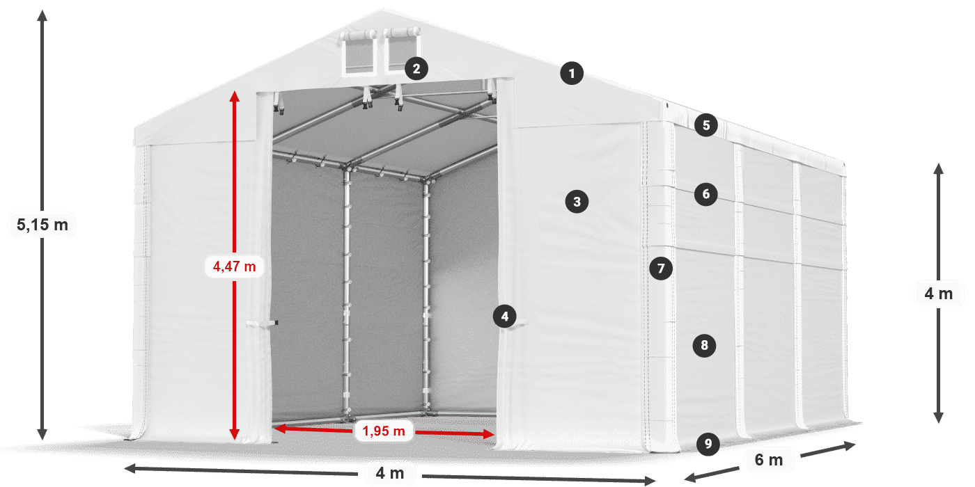 Dach: SD 560 PVC Ściany: FR 620 PVC legenda 4m