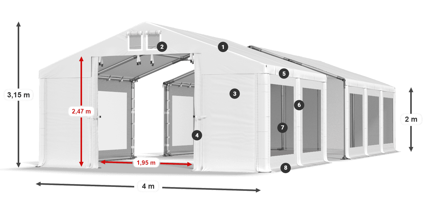 Dach: FR 620 PVC Ściany: MS 580 PVC 2m legenda