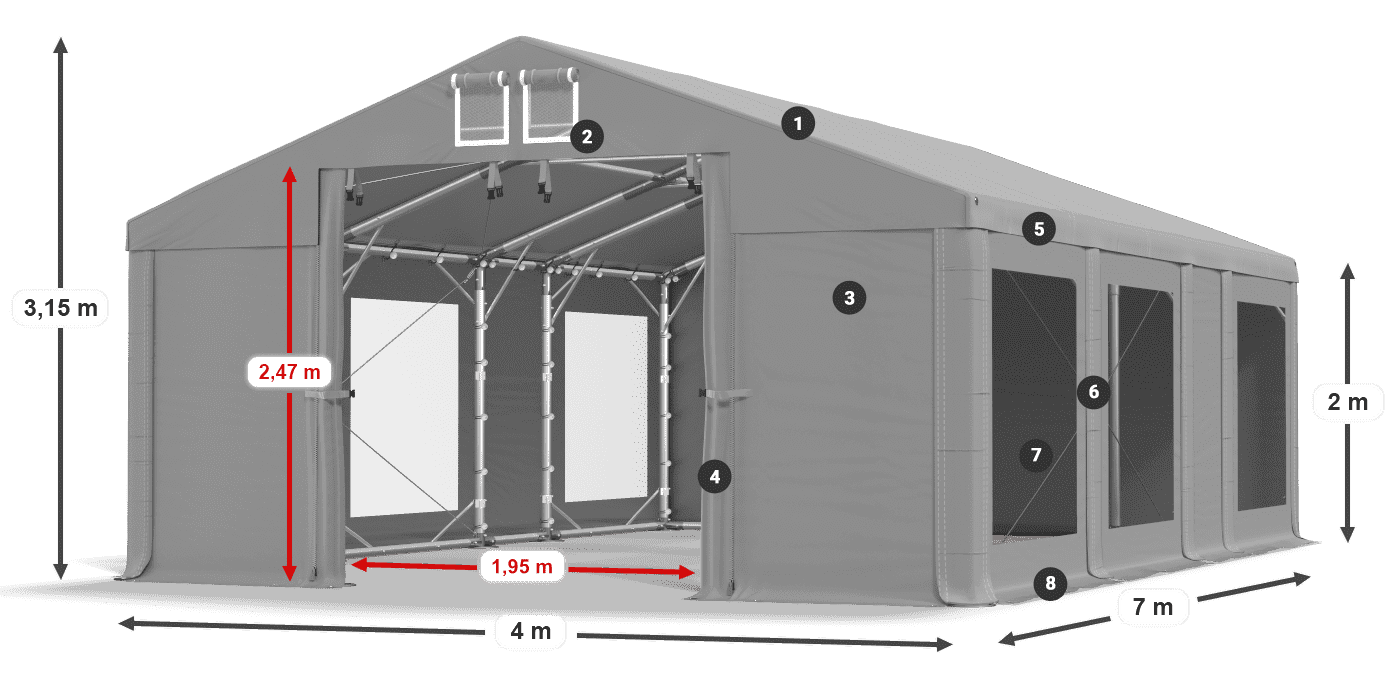 Dach: FR 620 PVC Ściany: MS 580 PVC 2m legenda