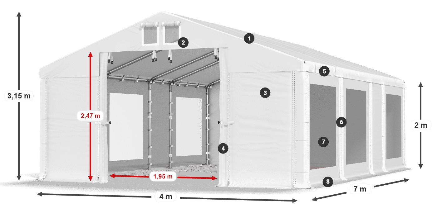 Dach: FR 620 PVC Ściany: MS 580 PVC 2m legenda