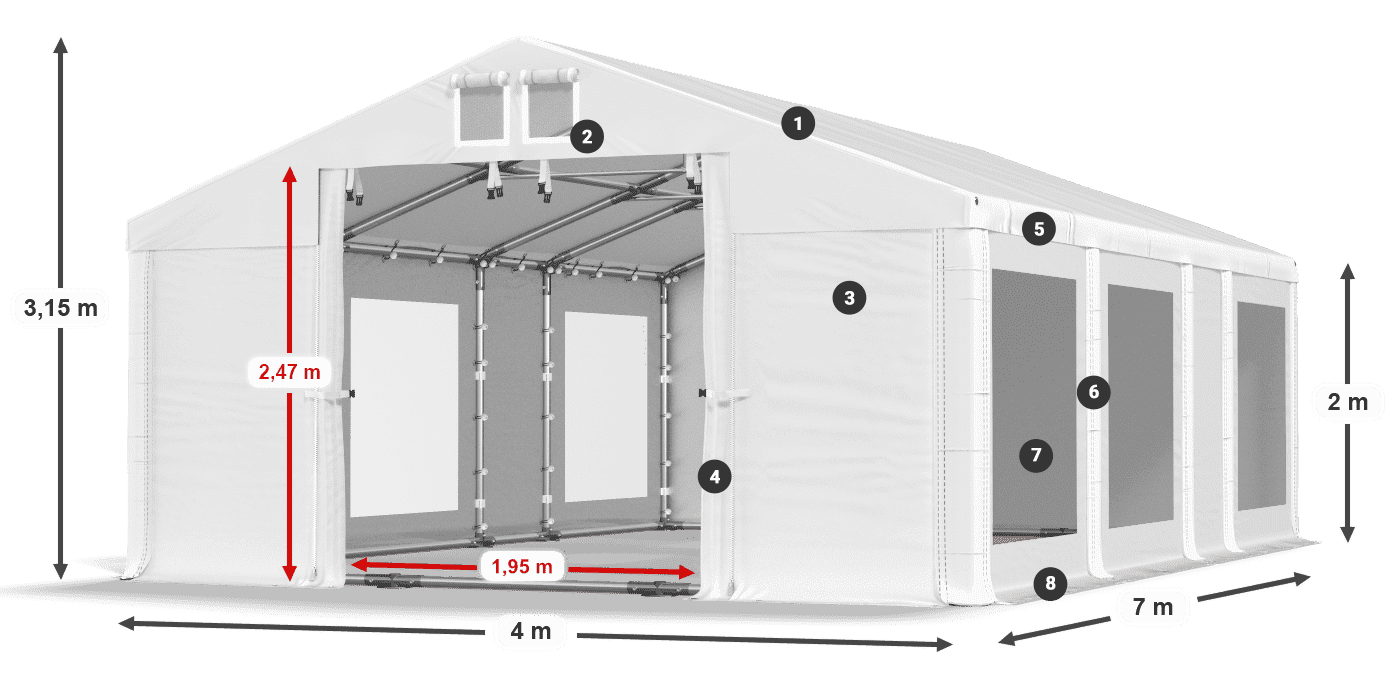 Dach: FR 620 PVC Ściany: MS 580 PVC 2m legenda