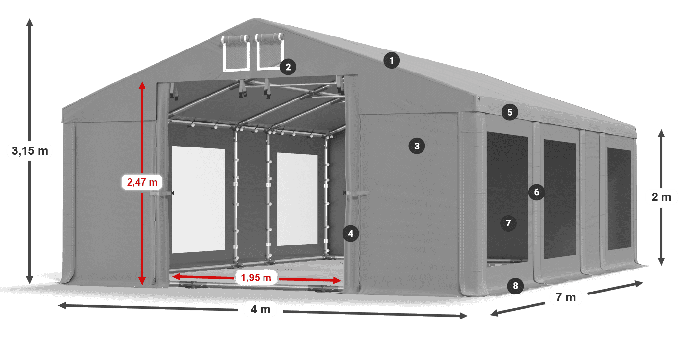 Dach: FR 620 PVC Ściany: MS 580 PVC 2m legenda