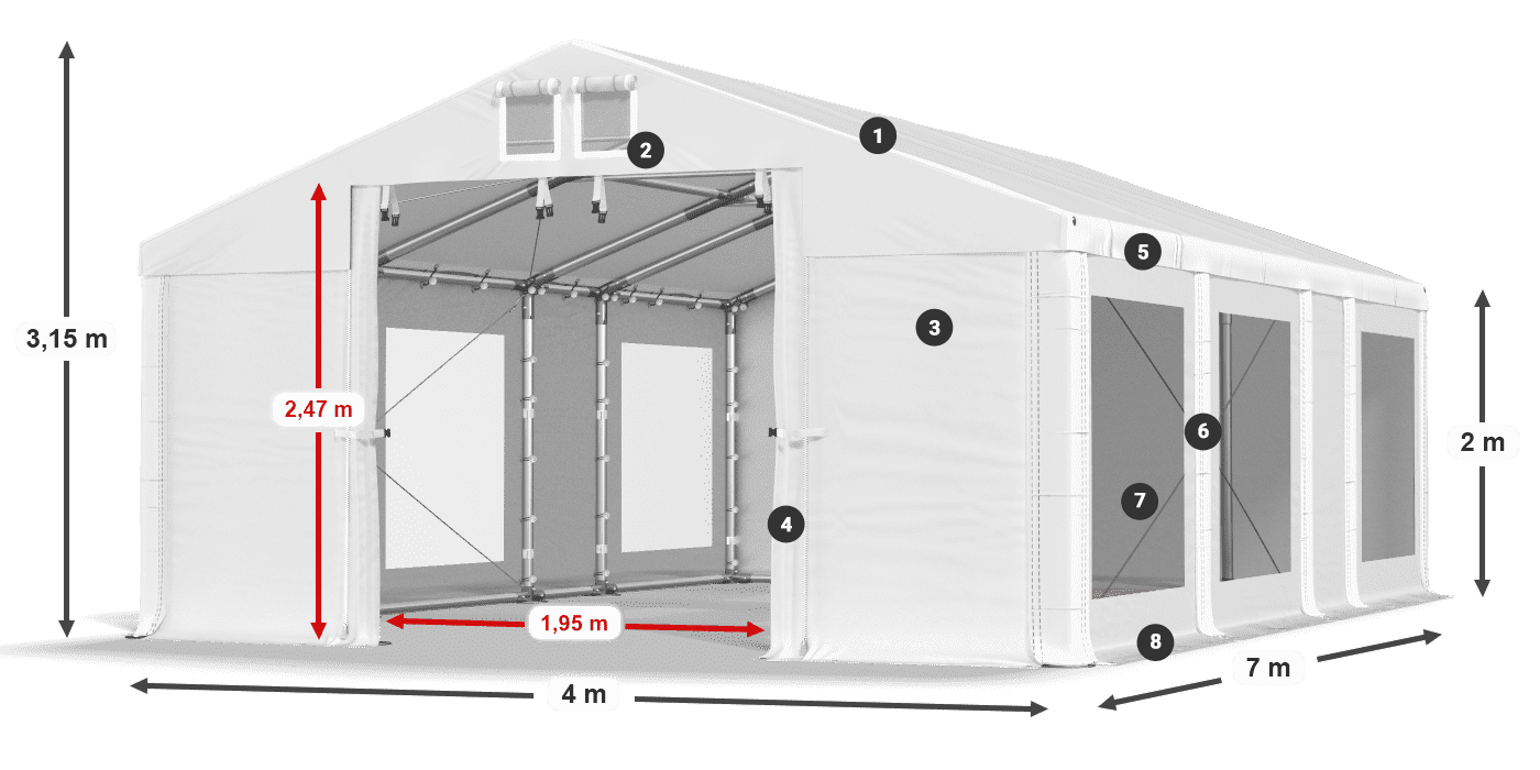 Dach: FR 620 PVC Ściany: MS 580 PVC 2m legenda