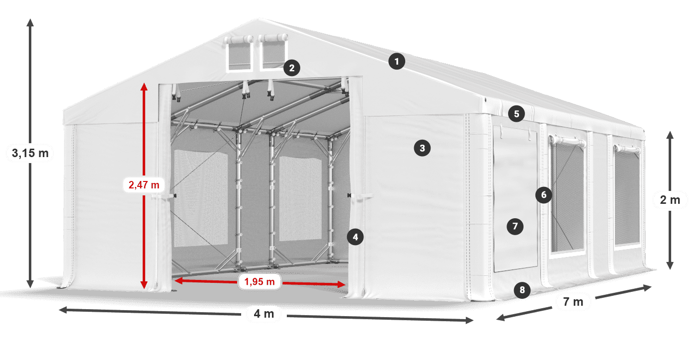 Dach: FR 620 PVC Ściany: SD 500 PVC 2m legenda