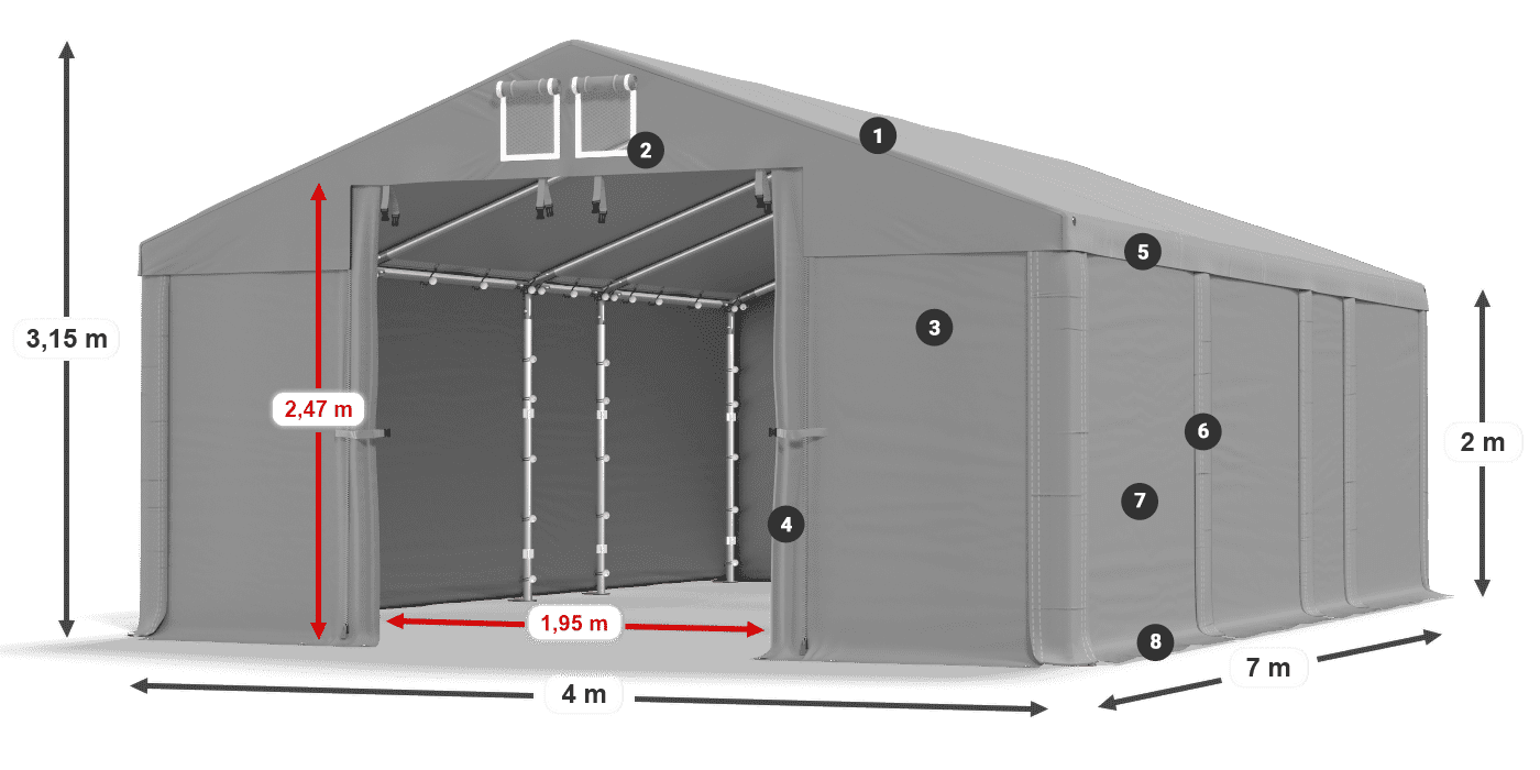 Dach: FR 620 PVC Ściany: SD 500 PVC 2m legenda