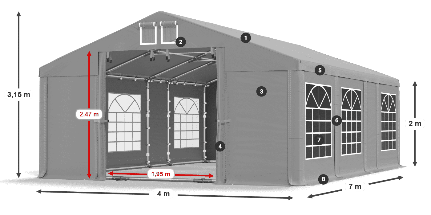 Dach: FR 620 PVC Ściany: SD 500 PVC 2m legenda
