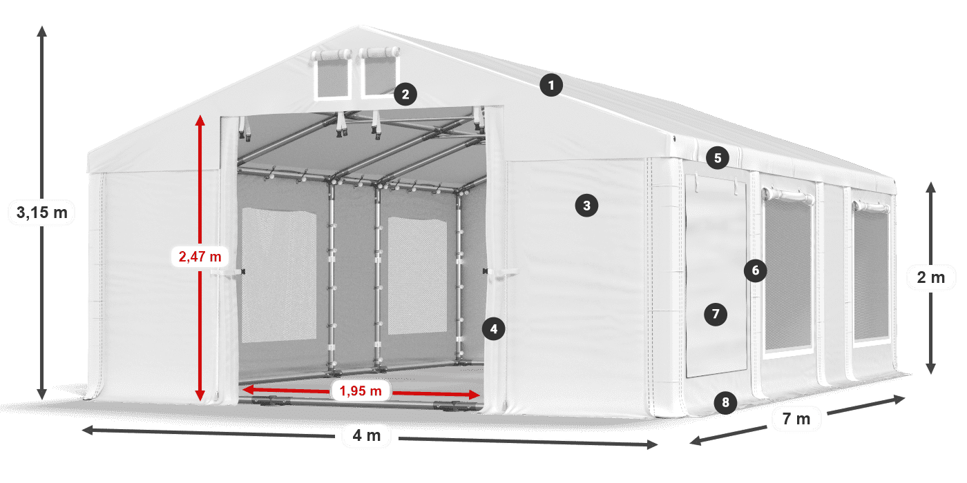 Dach: FR 620 PVC Ściany: SD 500 PVC 2m legenda