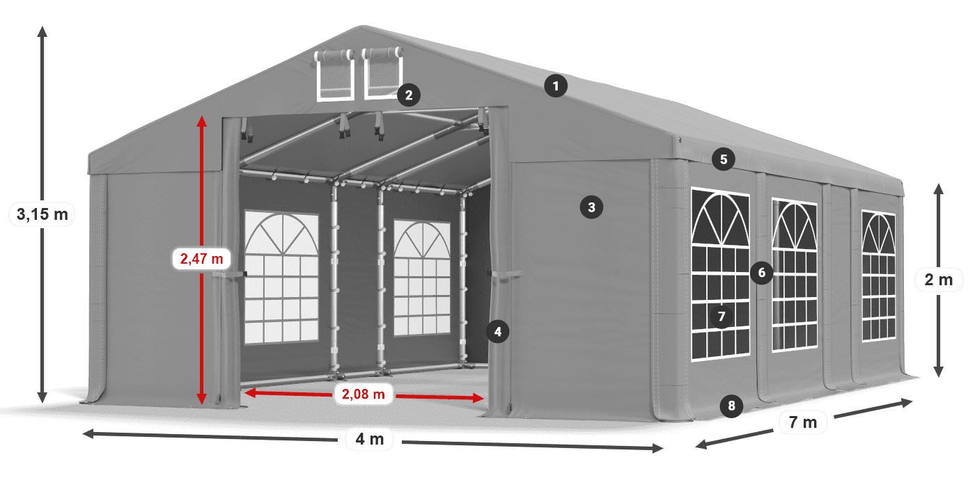 Dach: FR 620 PVC Ściany: SD 500 PVC 2m legenda