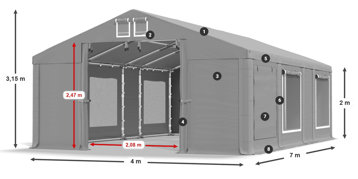 Dach: FR 620 PVC Ściany: SD 500 PVC 2m legenda