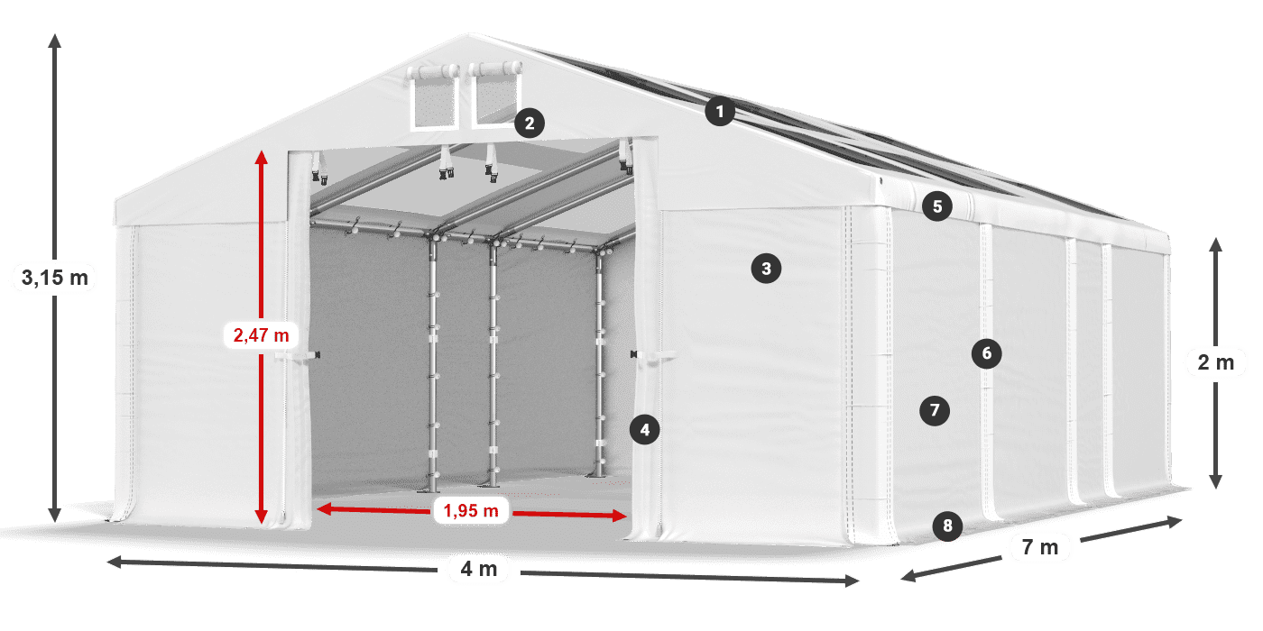 Dach: MS T 580 PVC Ściany: FR 620 PVC 2m legenda