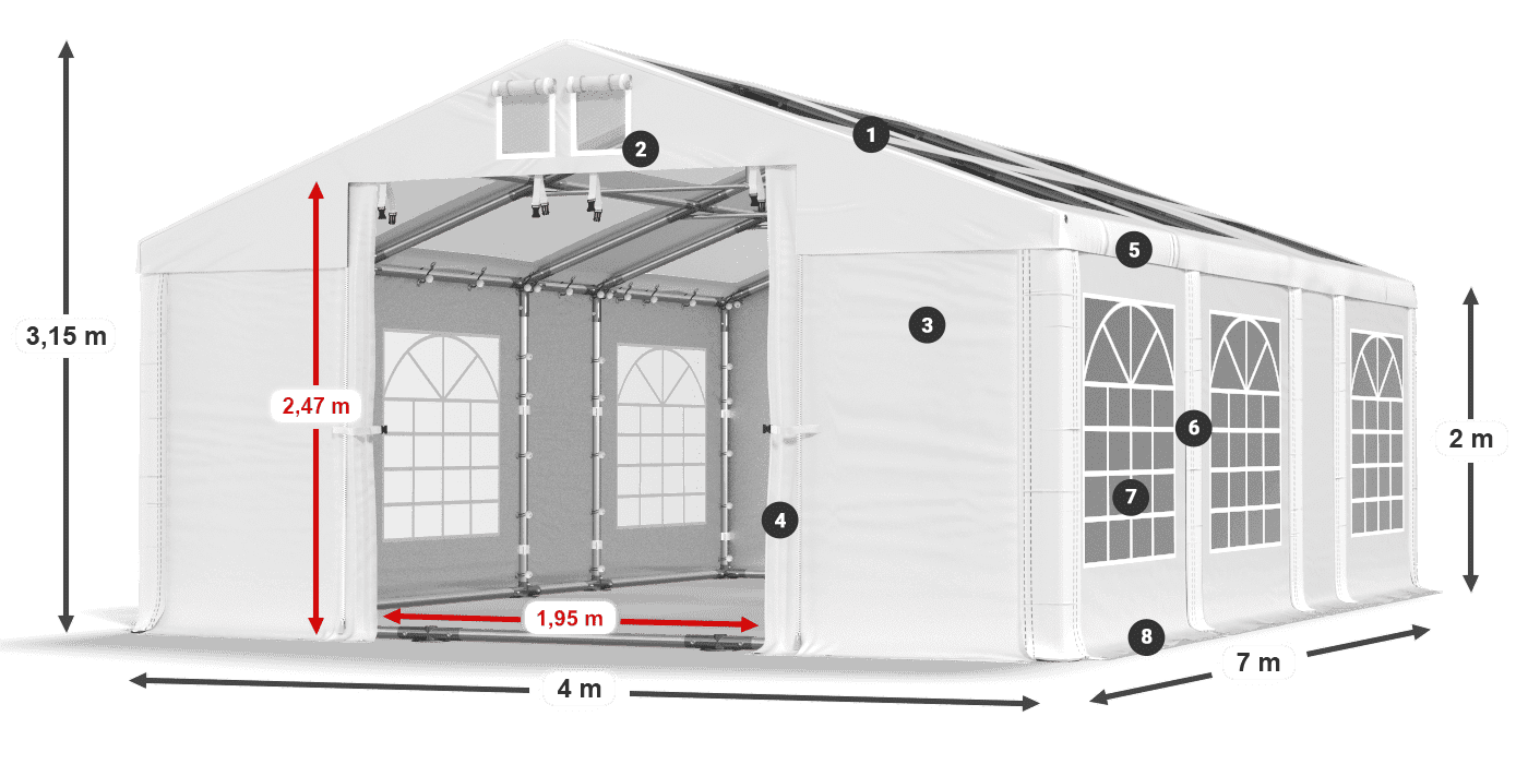 Dach: MS T 580 PVC Ściany: FR 620 PVC 2m legenda