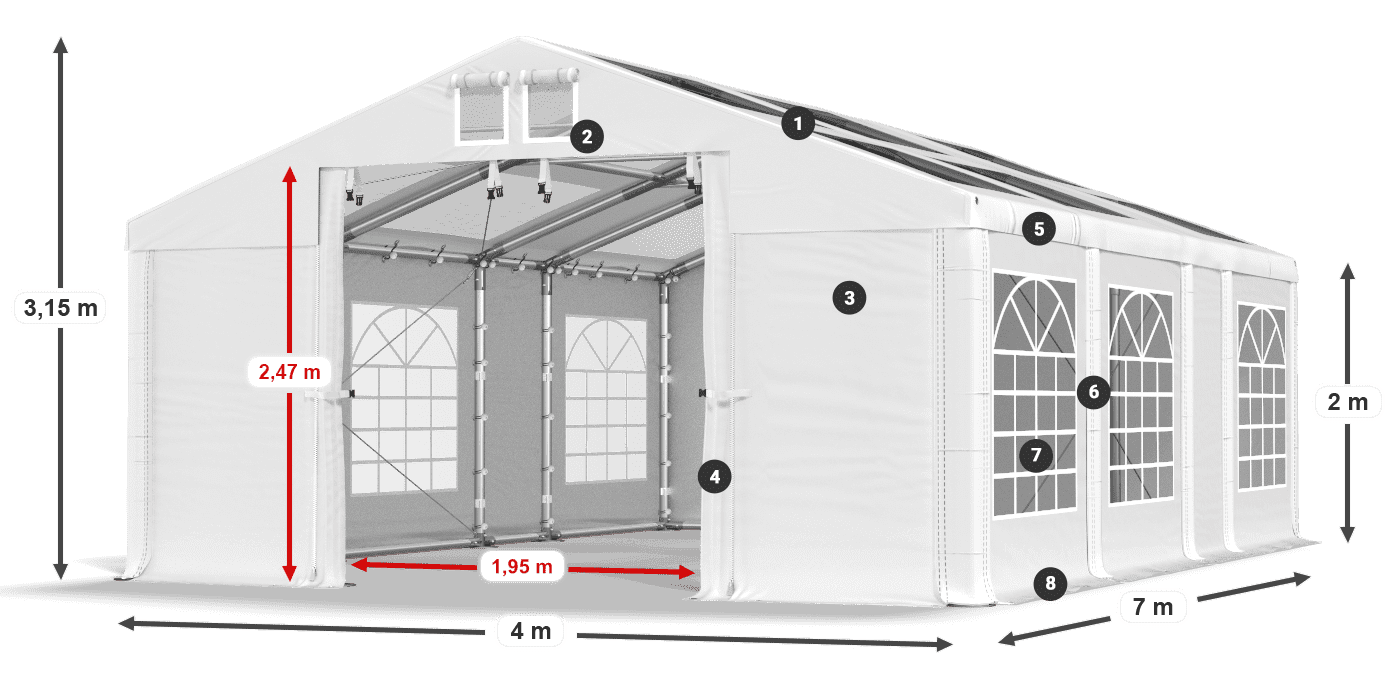 Dach: MS T 580 PVC Ściany: FR 620 PVC 2m legenda