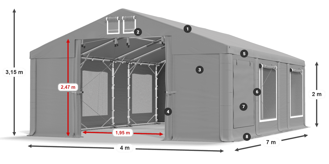 Dach: MS 580 PVC Ściany: SD M 500 PVC 2m legenda