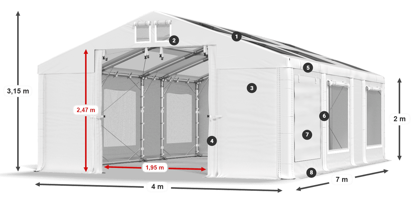 Dach: MS T 580 PVC Ściany: SDM  500 PVC 2m legenda