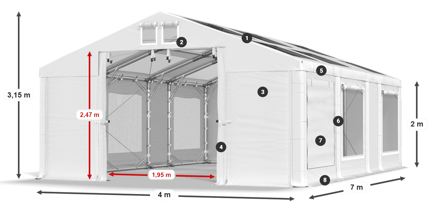 Dach: MS T 580 PVC Ściany: SDM  500 PVC 2m legenda