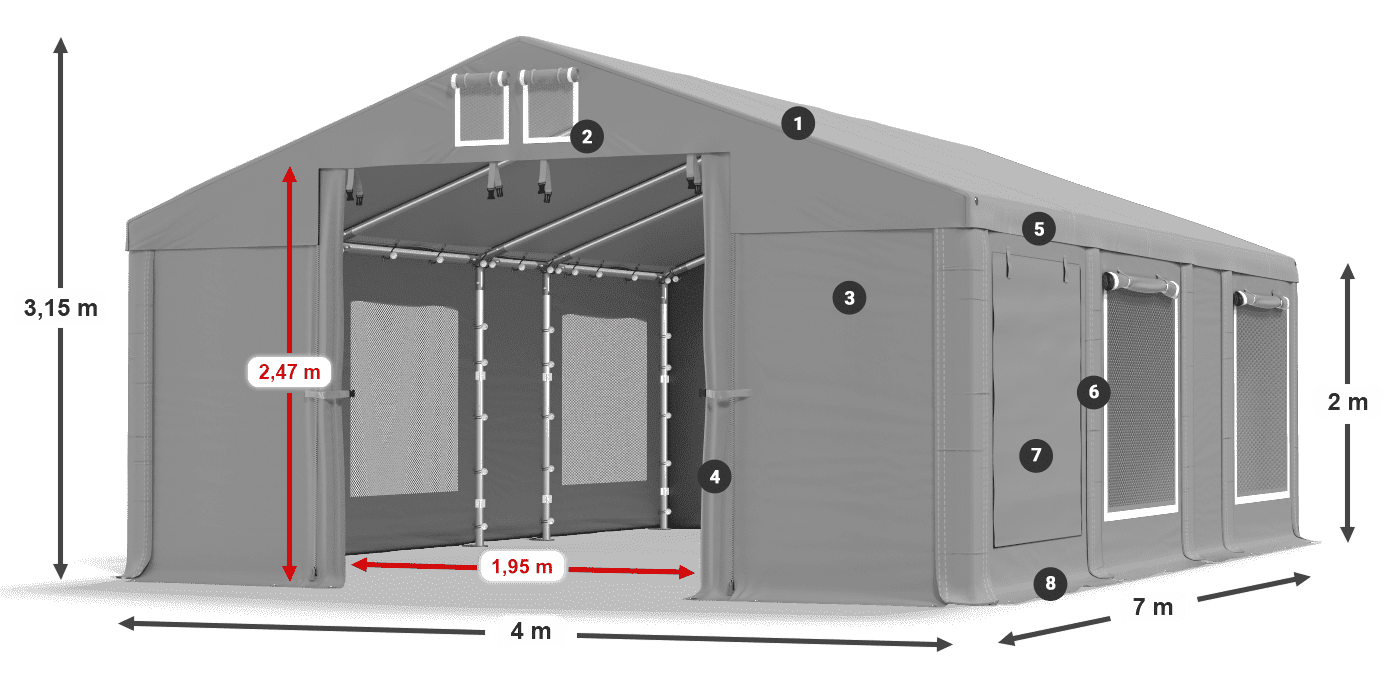 Dach: MS 580 PVC Ściany: SD M 500 PVC 2m legenda