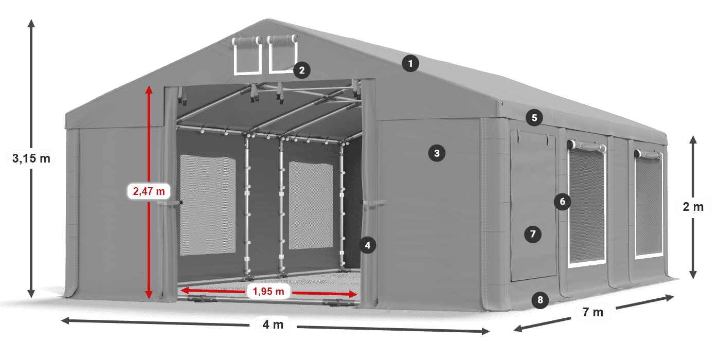 Dach: MS 580 PVC Ściany: SD M 500 PVC 2m legenda