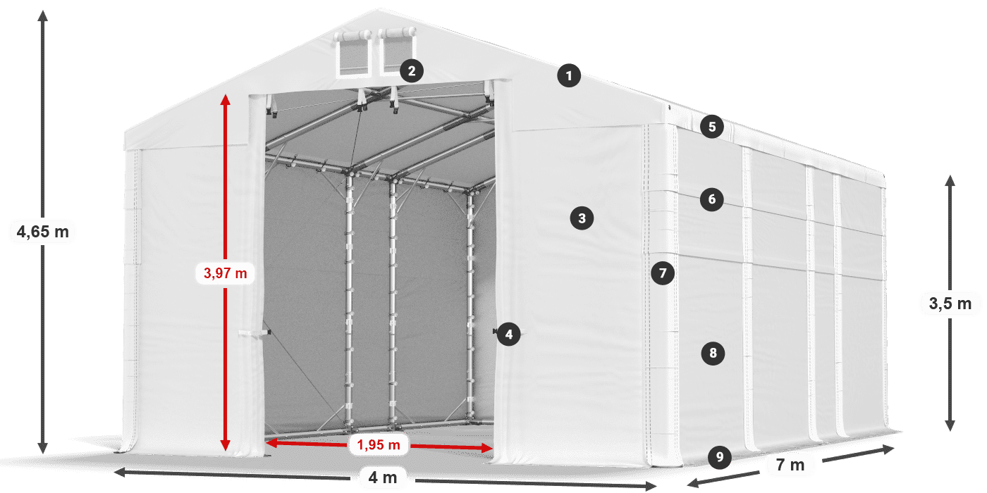 Dach: FR 620 PVC Ściany: MS 580 PVC 3.5m legenda