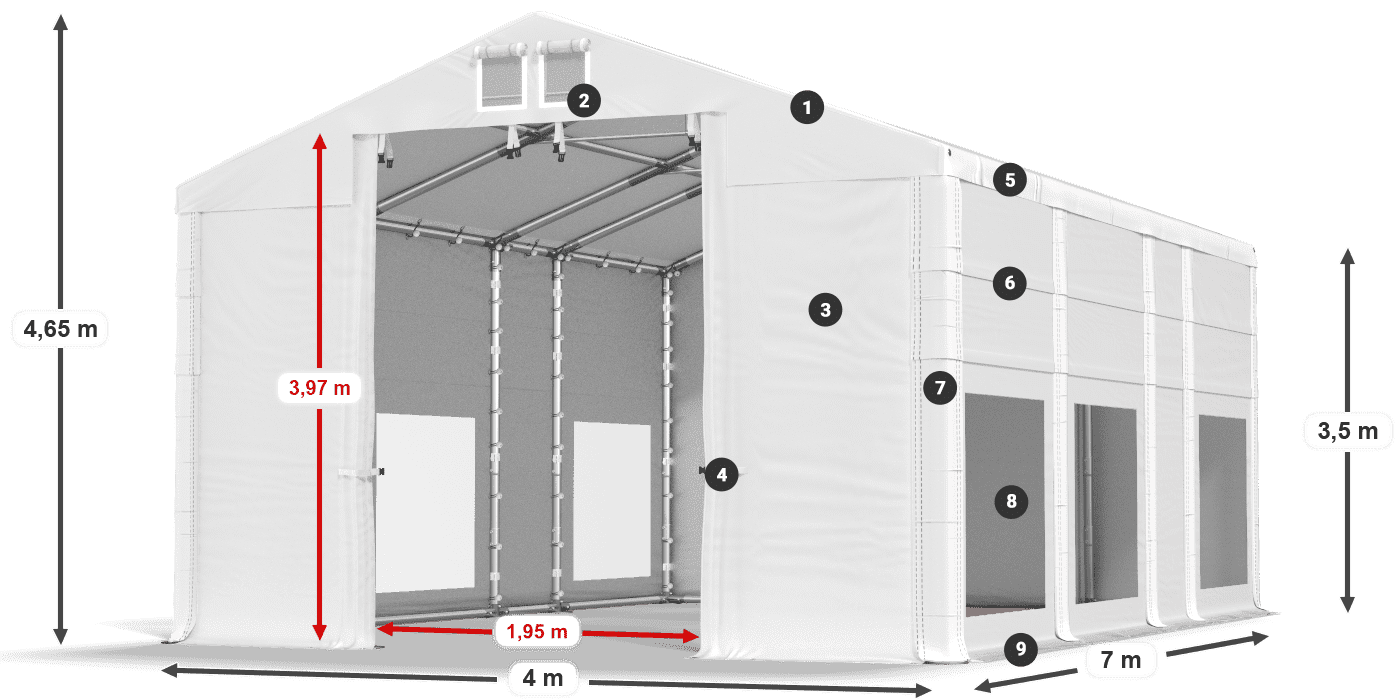 Dach: FR 620 PVC Ściany: MS 580 PVC 3.5m legenda