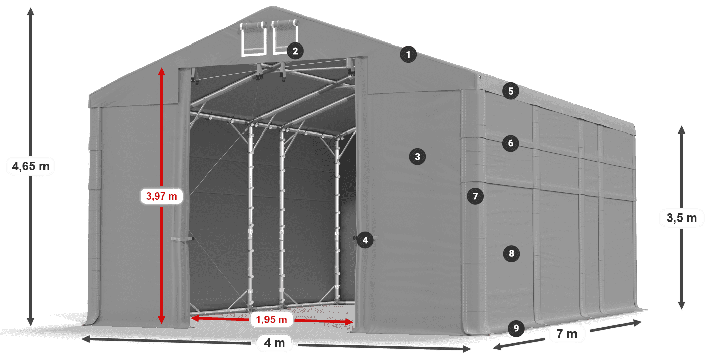 Dach: FR 620 PVC Ściany: SD 500 PVC 3.5m legenda