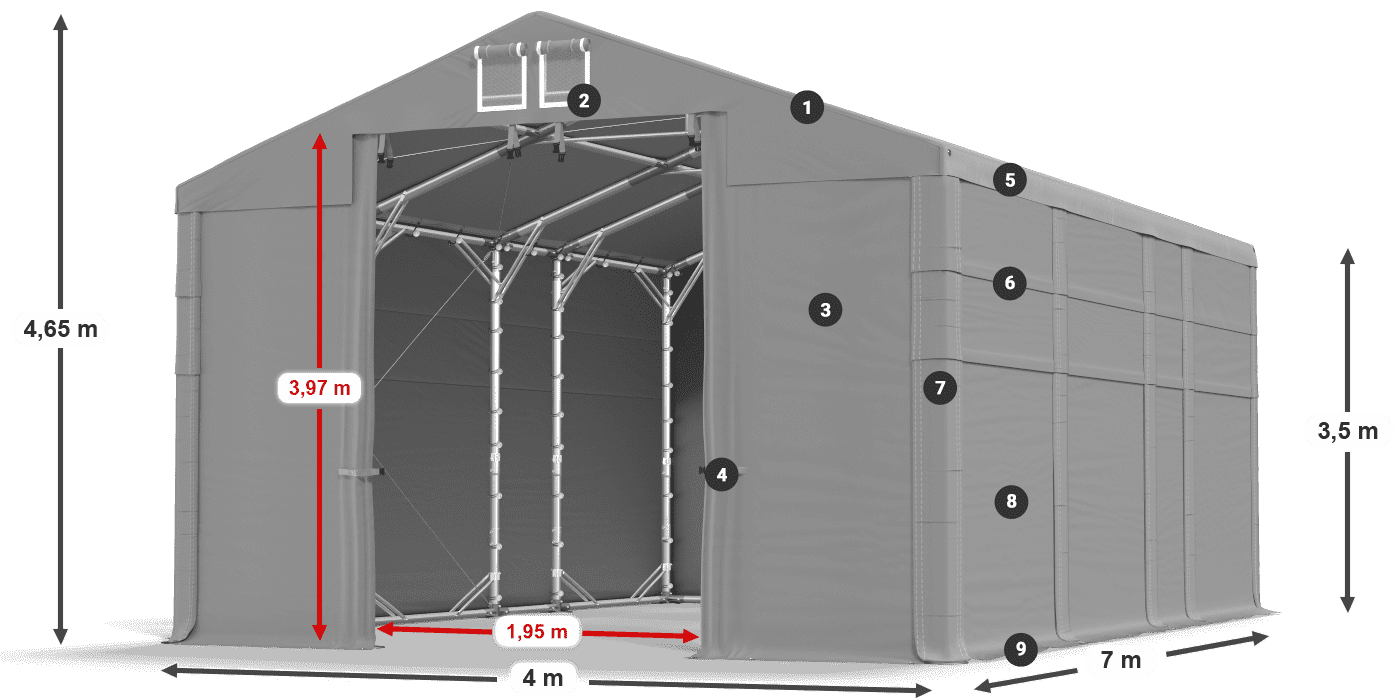 Dach: FR 620 PVC Ściany: SD 500 PVC 3.5m legenda