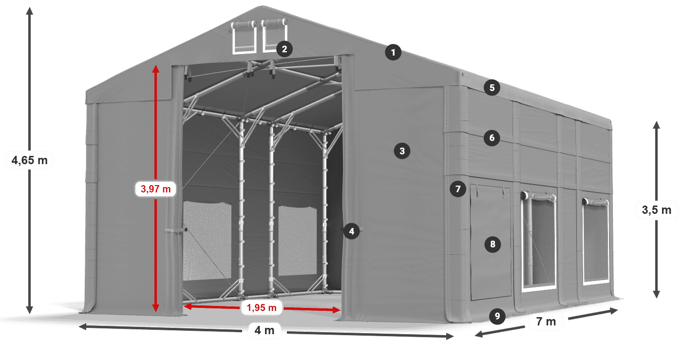 Dach: FR 620 PVC Ściany: SD 500 PVC 3.5m legenda