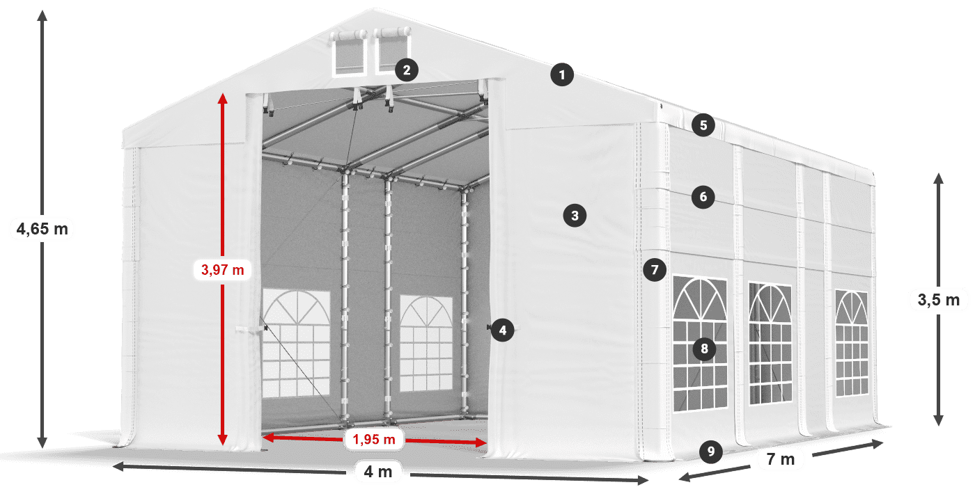 Dach: MS 580 PVC Ściany: FR 620 PVC 3.5m legenda