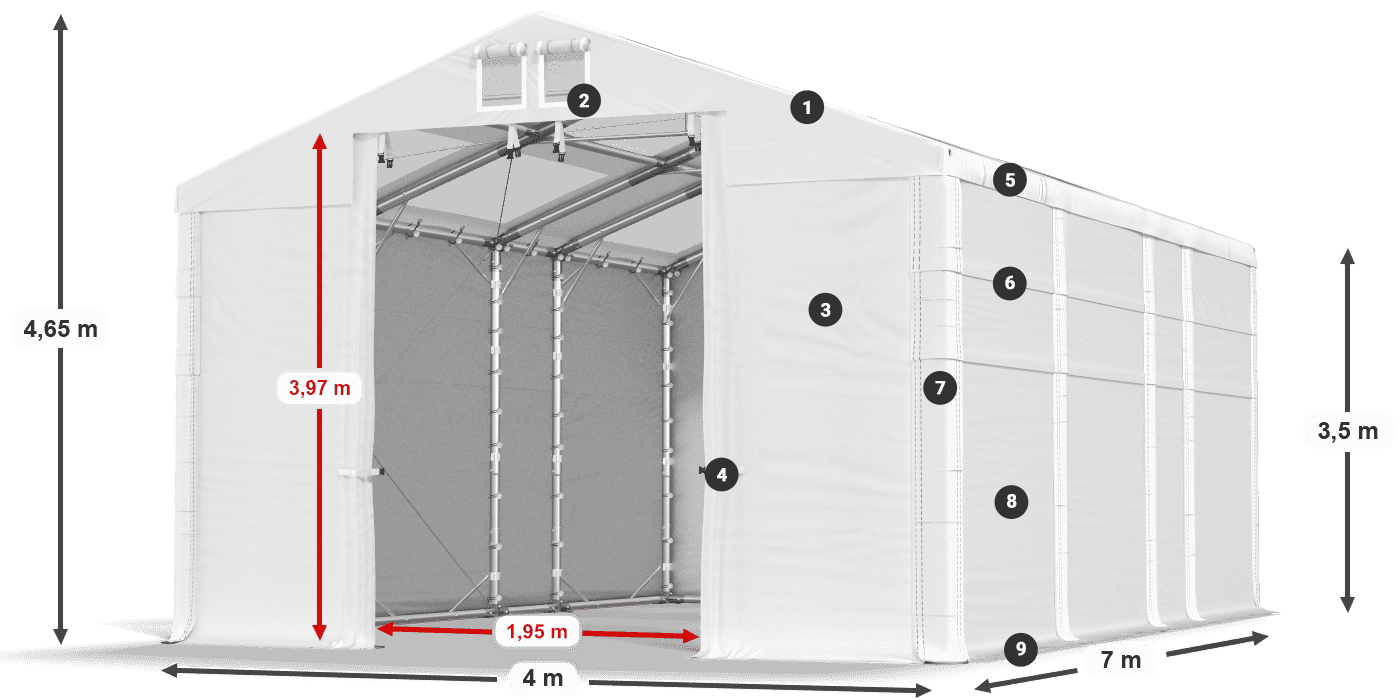 Dach: MS T 580 PVC Ściany: SD 500 PVC 3,5m legenda