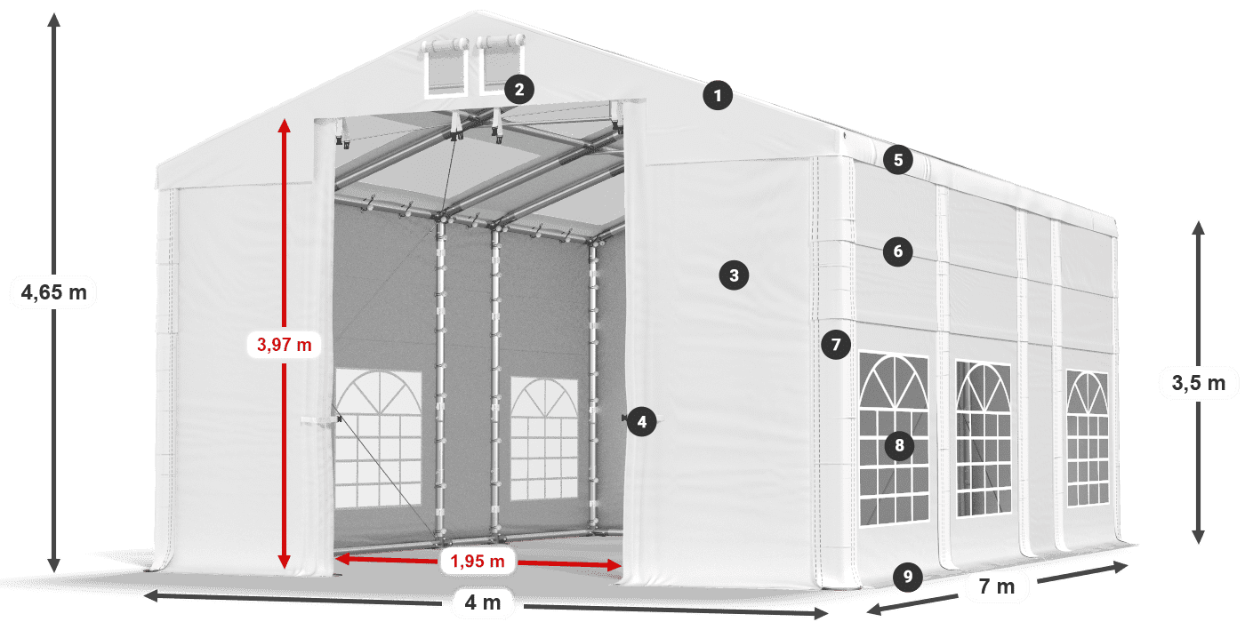 Dach: MS T 580 PVC Ściany: SD 500 I PVC 3.5m legenda