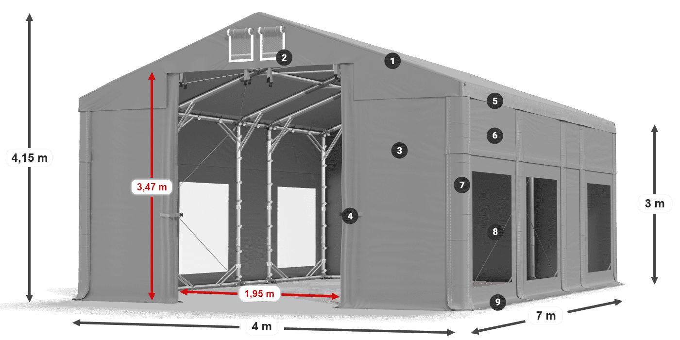 Dach: MS 580 PVC Ściany: MS 580 PVC 3m legenda