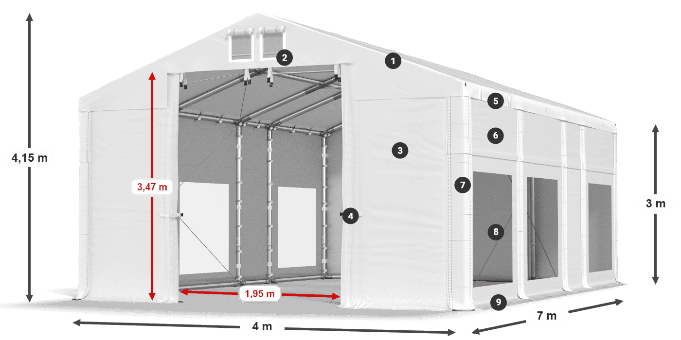 Dach: MS 580 PVC Ściany: MS 580 PVC 3m legenda