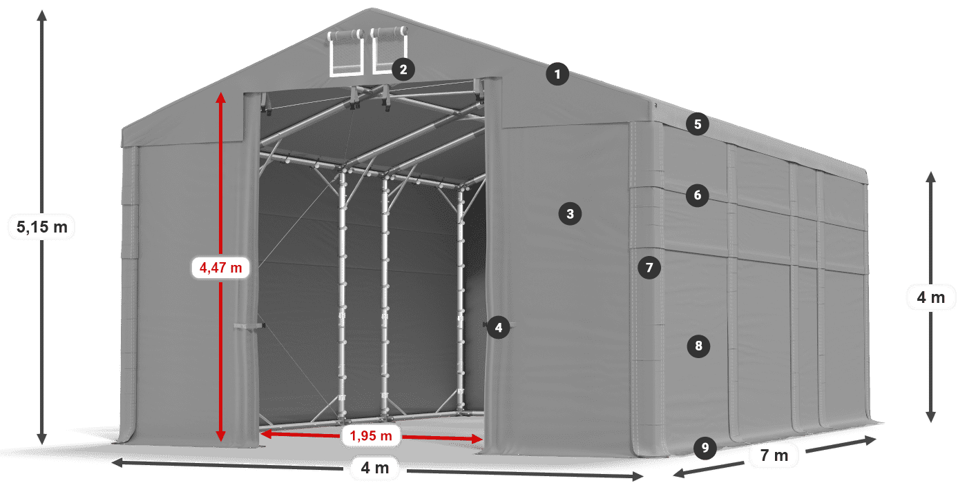 Dach: FR 620 PVC Ściany: MS 580 PVC 4m legenda
