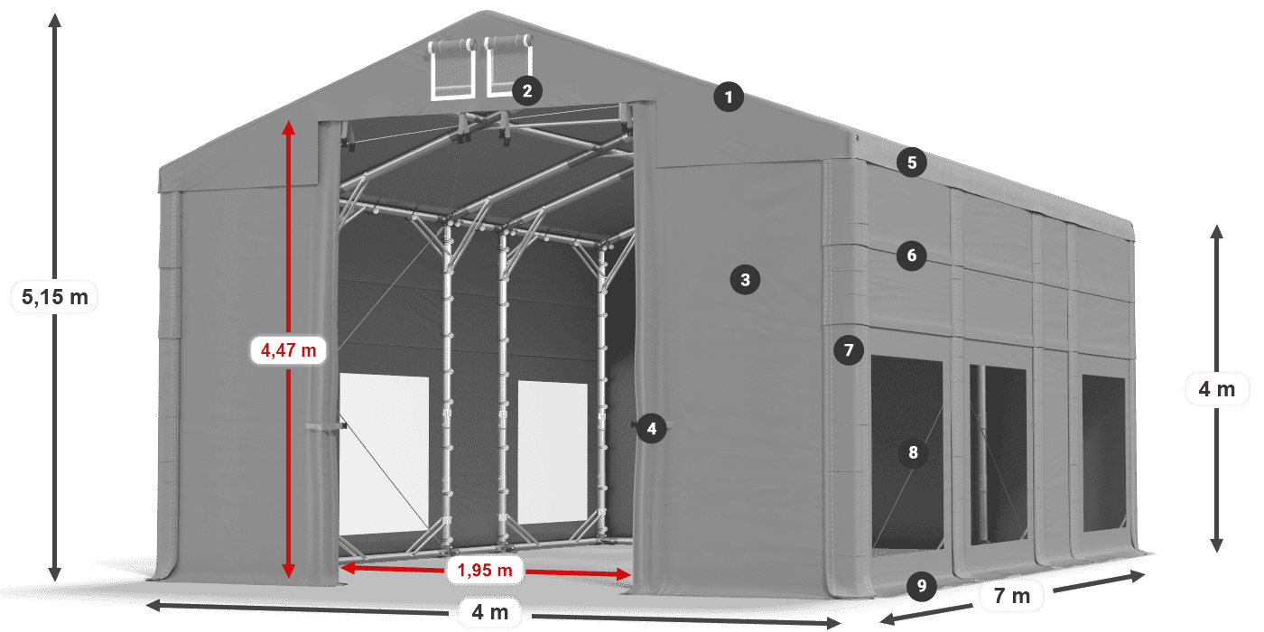 Dach: FR 620 PVC Ściany: MS 580 PVC 4m legenda