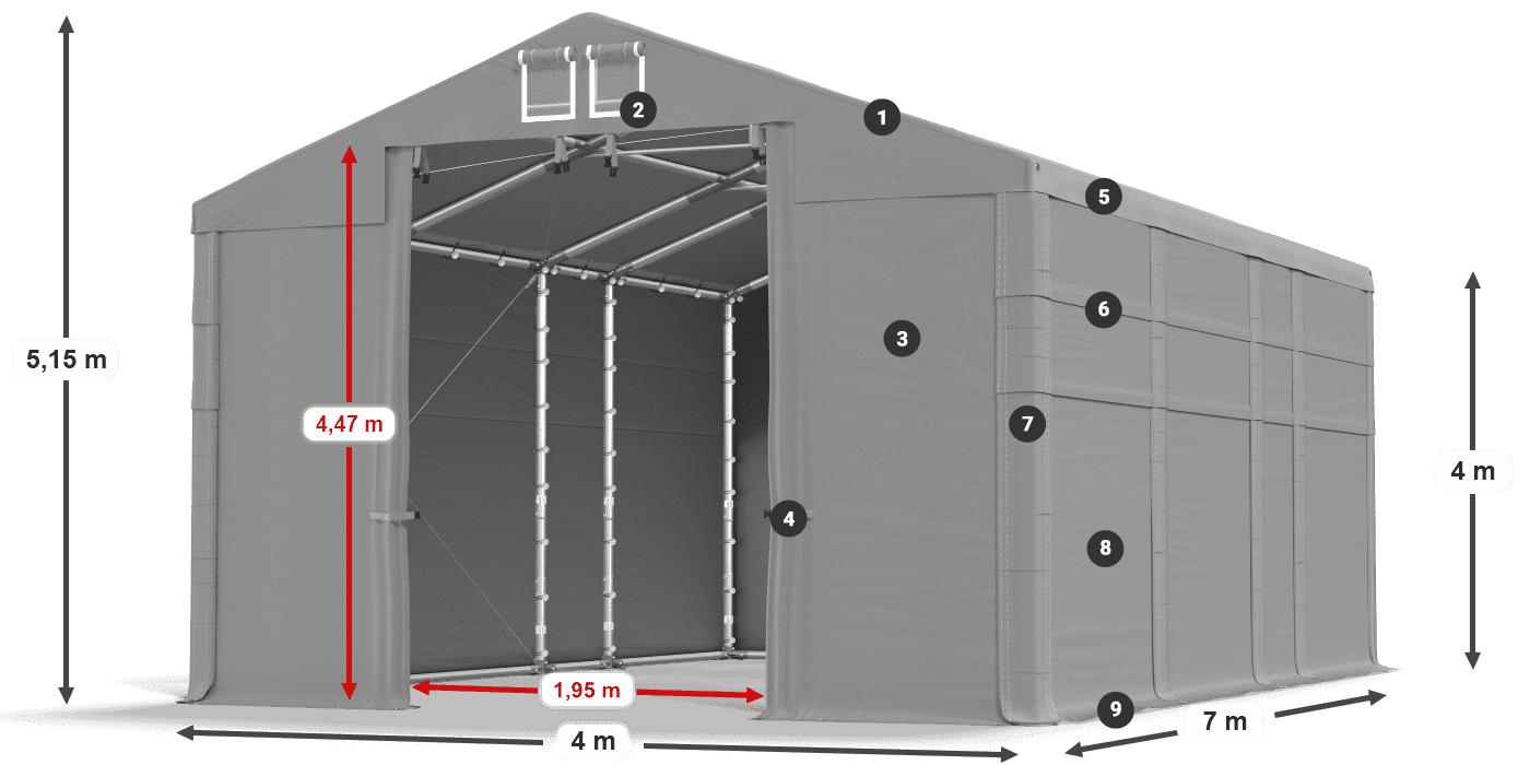 Dach: FR 620 PVC Ściany: MS 580 PVC 4m legenda