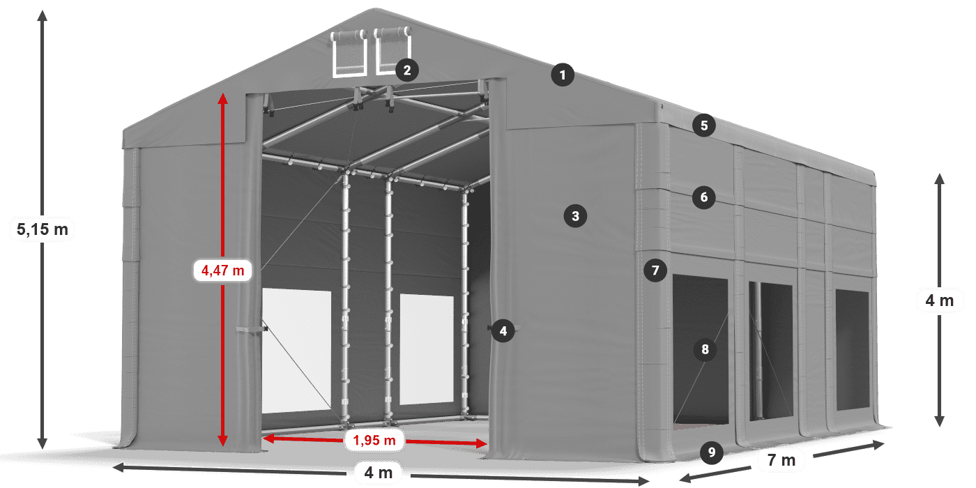 Dach: FR 620 PVC Ściany: MS 580 PVC 4m legenda