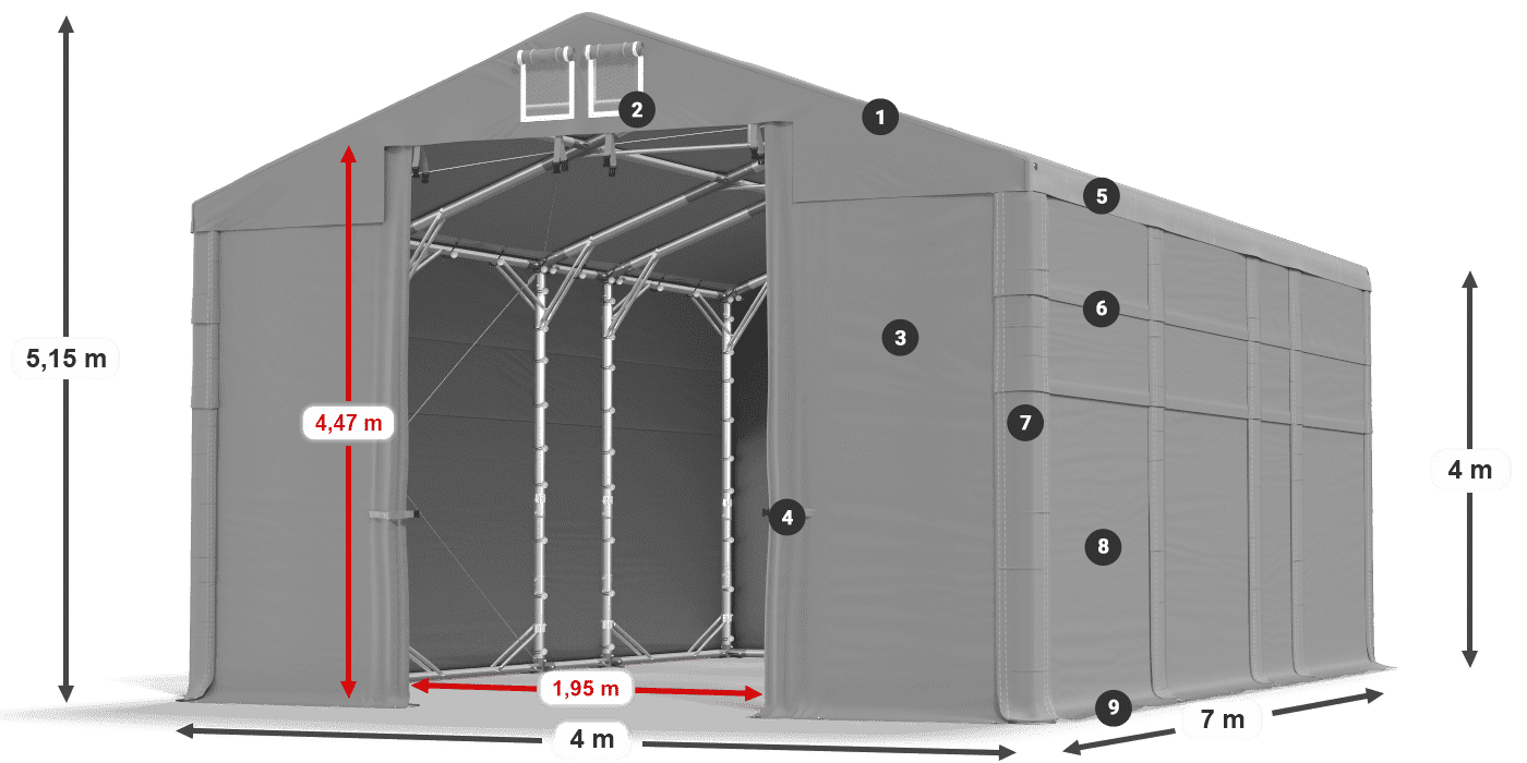 Dach: FR 620 PVC Ściany: SD 500 PVC 4m legenda
