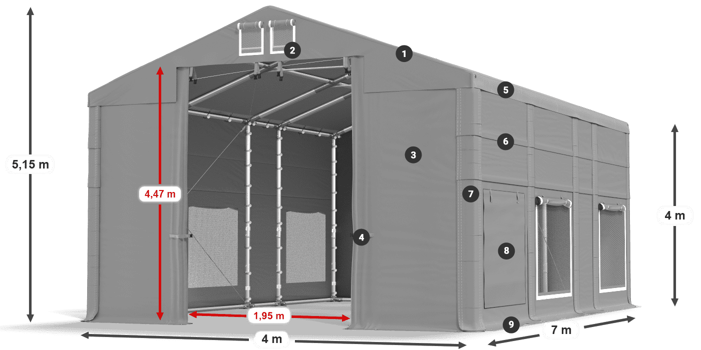 Dach: FR 620 PVC Ściany: SD 500 PVC 4m legenda