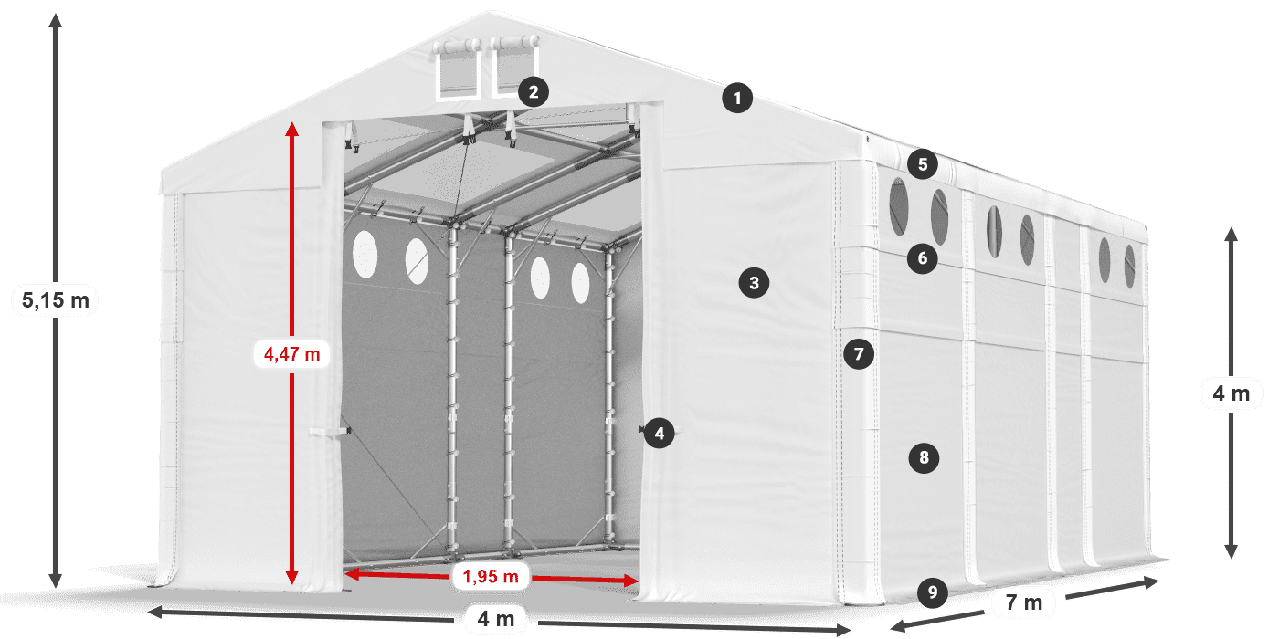 Dach: MS T 580 PVC Ściany: MS O 580 PVC 4m legenda