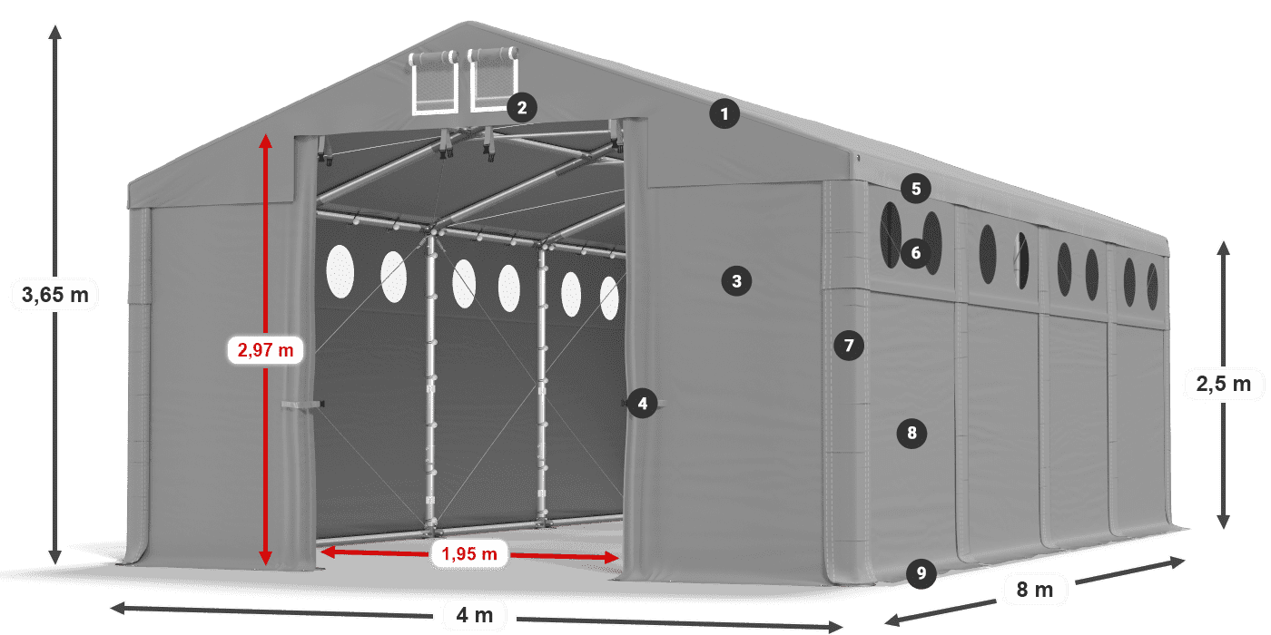 Dach: MS 580 PVC Ściany: FR O 620 PVC 2.5m legenda